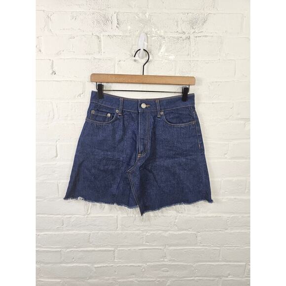 Paris‎ Atelier & Other Stories Women Denim Asymmetrical Mini Skirt Fringe SZ 4 - Picture 1 of 6